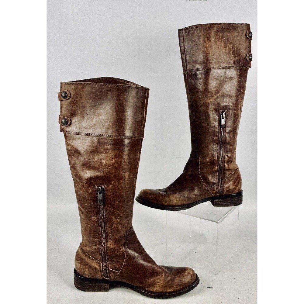 Vince Camuto Keaton Womens Size 7M Brown Leather Riding Boots Knee High Half Zip